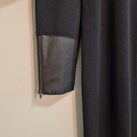 Eileen Fisher NEW Cardigan Sweater 100% Wool Leather Cuffs XL NWT Black Coat - Picture 8 of 13